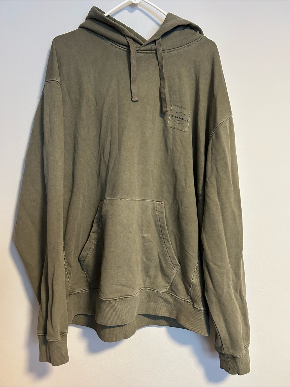 Coach Men's Green Pullover Hoodie Sz XL Cotton Knit Logo Kangaroo Pocket
